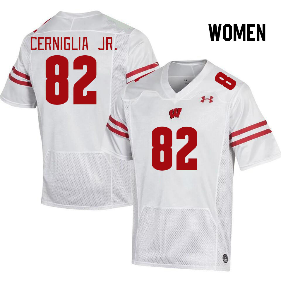 Women #82 Michael Cerniglia Jr. Wisconsin Badgers College Football Jerseys Stitched Sale-White